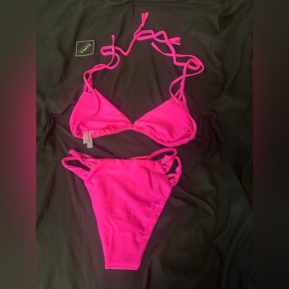👙Zaful Dragonfruit Makai Bikini Set Neon Pink, Size Small Triangle Top & Bottoms - Picture 5 of 7